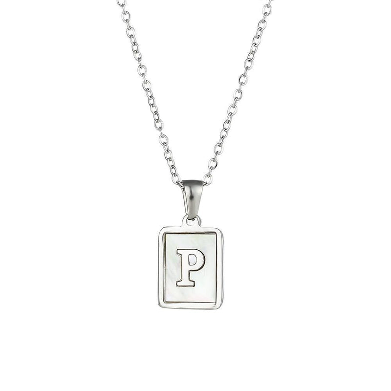 Unisex Square Letter Engraved Pendant Necklace - AM APPAREL