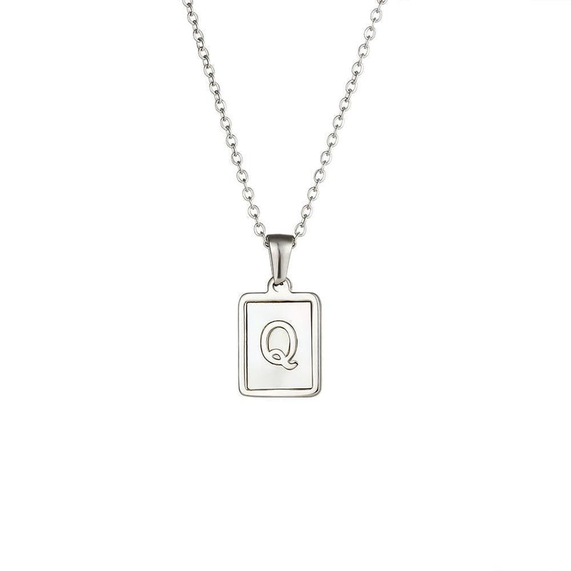 Unisex Square Letter Engraved Pendant Necklace - AM APPAREL