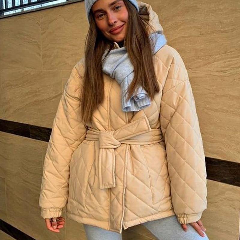 Women's Arygle Hooded Parkas Winter Coat - AM APPAREL