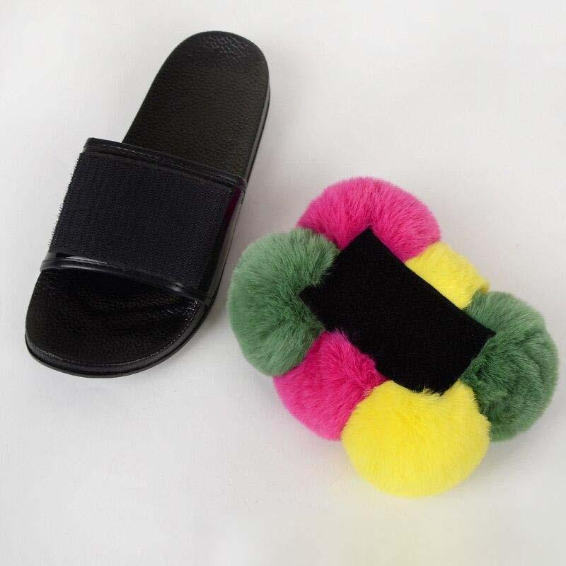 Women's Bubbly Faux Fur Slides - Mixed Colors - AM APPAREL