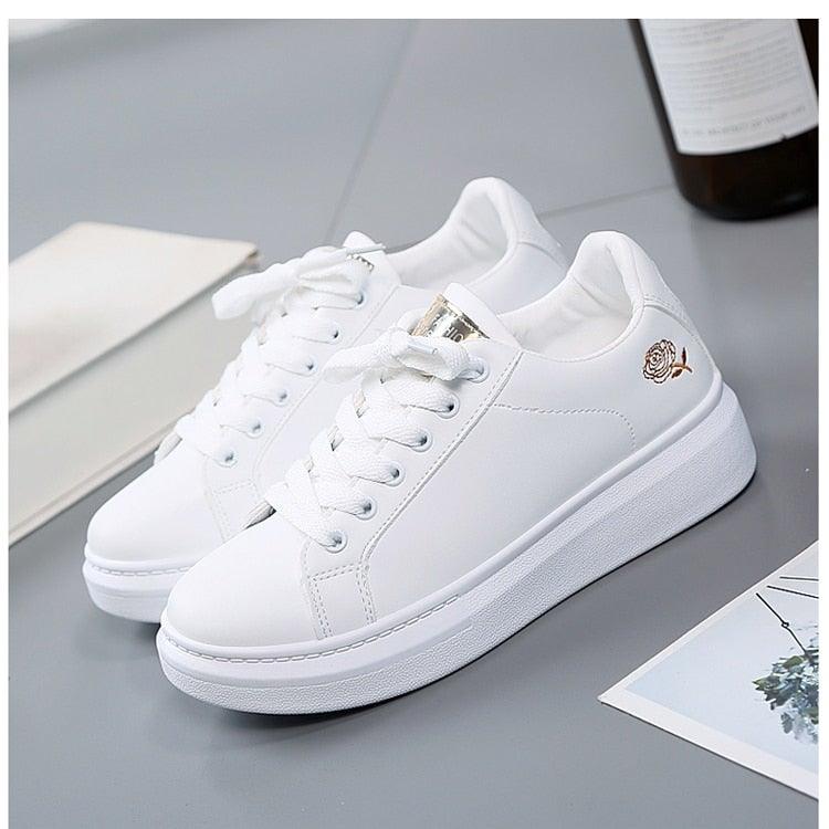 Women's Casual Embroidered White Sneakers - AM APPAREL