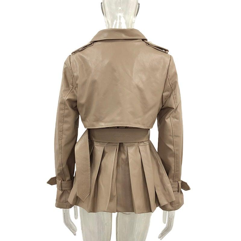 Women's Down Collar High Faux Leather Coats - AM APPAREL