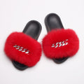 Women's Fluffy Fur Slippers W/ Chain Detail - AM APPAREL