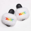 Women's Fluffy Fur Slippers W/ Chain Detail - AM APPAREL