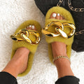 Women's Furry Slides W/ Gold Chain Detail - AM APPAREL