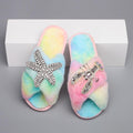 Women's Furry Slippers W/ Starfish Lobster Detail - AM APPAREL