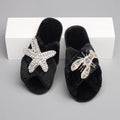 Women's Furry Slippers W/ Starfish Lobster Detail - AM APPAREL