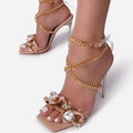 Women's Open Toe Party High Heels W/ Chain Details - AM APPAREL