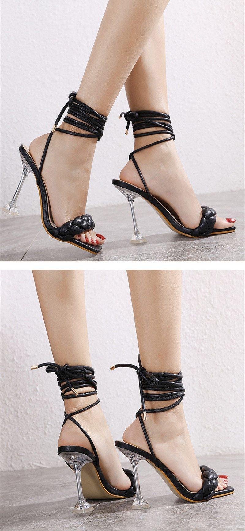 Women's Strap Open Toe Sanda Heels - AM APPAREL