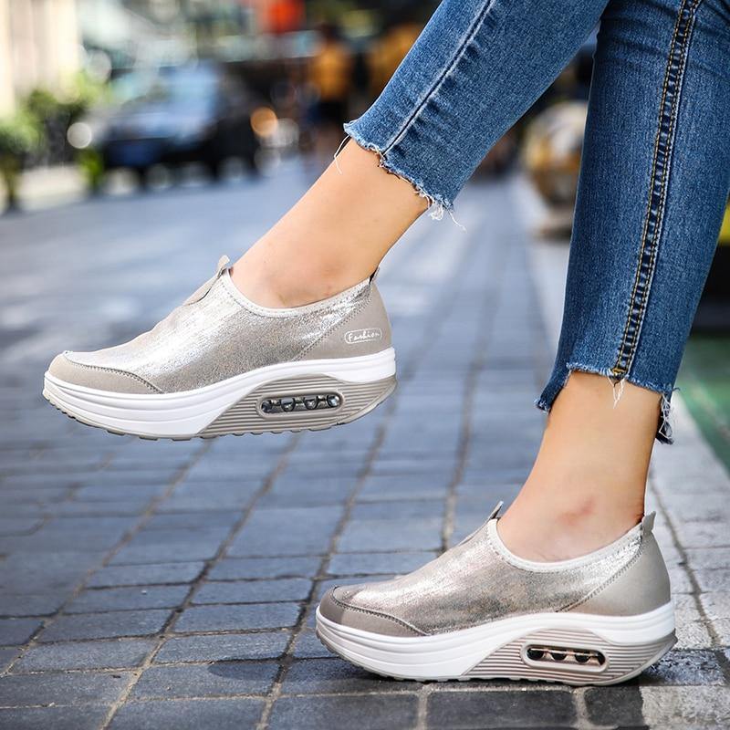 Women's Wedge Slip On Fitness Sneakers - AM APPAREL