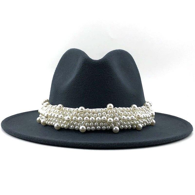 Women's Wool Jazz Fedora Hats W/ Beaded Ribon - AM APPAREL