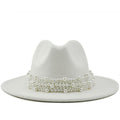 Women's Wool Jazz Fedora Hats W/ Beaded Ribon - AM APPAREL