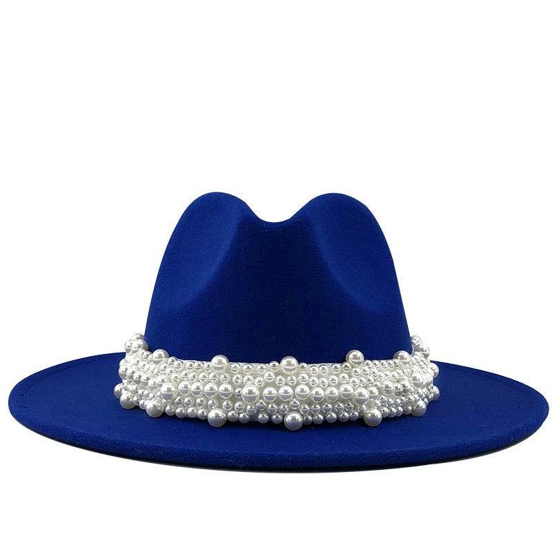 Women's Wool Jazz Fedora Hats W/ Beaded Ribon - AM APPAREL