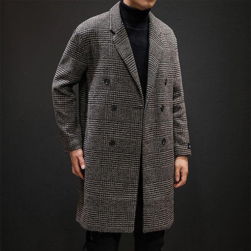 YASUG Casual Double-Breasted Mens Wool Trench Coat - AM APPAREL