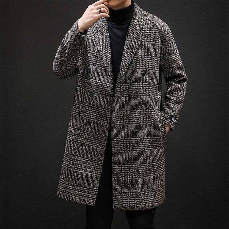 YASUG Casual Double-Breasted Mens Wool Trench Coat - AM APPAREL